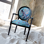 Полукресло из массива бука бирюзовое с изображением птиц и цветов Turquoise Chinoiserie Garden Chair варинант исполнения - 6 | Loft Concept в Костроме