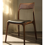 Стул деревянный с мягким сиденьем из черной натуральной кожи Moon Walnut Furniture варинант исполнения - 11 | Loft Concept в Костроме