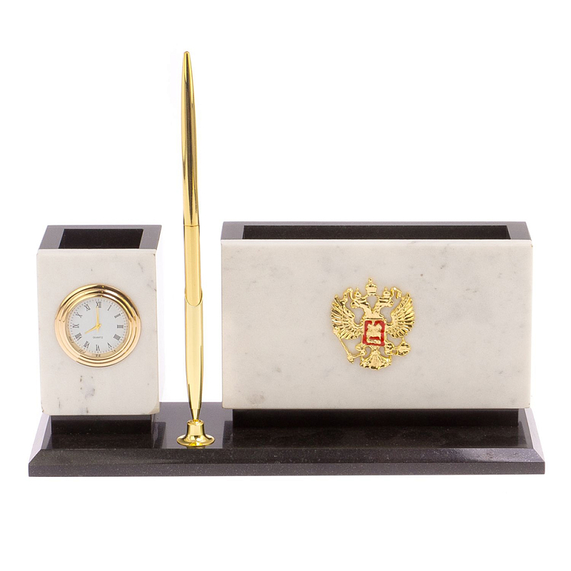 Настольный письменный набор из мрамора с часами и ручкой Marble Accessory Золотой Белый Мрамор Bianco Черный Настольный письменный набор из мрамора с часами и ручкой Marble Accessory Золотой Белый Мрамор Bianco Черный в Костроме | Loft Concept