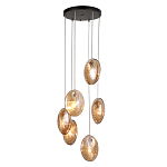 Люстра каскадная с 6-ю стеклянными круглыми плафонами янтарного цвета Savio Glass Disc Light варинант исполнения - 1 | Loft Concept в Костроме