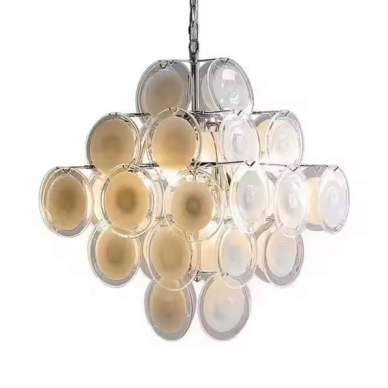 Люстра с каскадом из круглых декоративных элементов White Clear Glass Chandelier Белый Хром Прозрачный Люстра с каскадом из круглых декоративных элементов White Clear Glass Chandelier Белый Хром Прозрачный в Костроме | Loft Concept