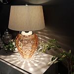 Настольная лампа с фактурным стеклянным основанием красного цвета с хромированной деталью у горловины и белым абажуром из искусственного шёлка Elstead Lighting варинант исполнения - 2 | Loft Concept в Костроме