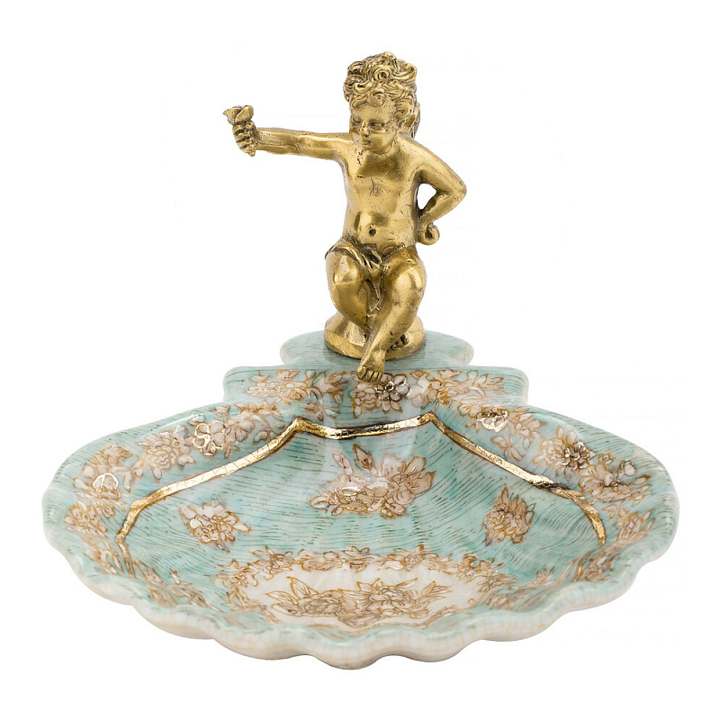 Блюдо с бронзовым ангелом Porcelain Angels of Paradise Бронза Бирюзовый Золотой в Костроме | Loft Concept 