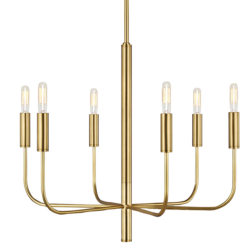 Люстра с 6-ю лампами на тонких изогнутых рожках в современном стиле Feiss Латунь Никель в Костроме | Loft Concept 