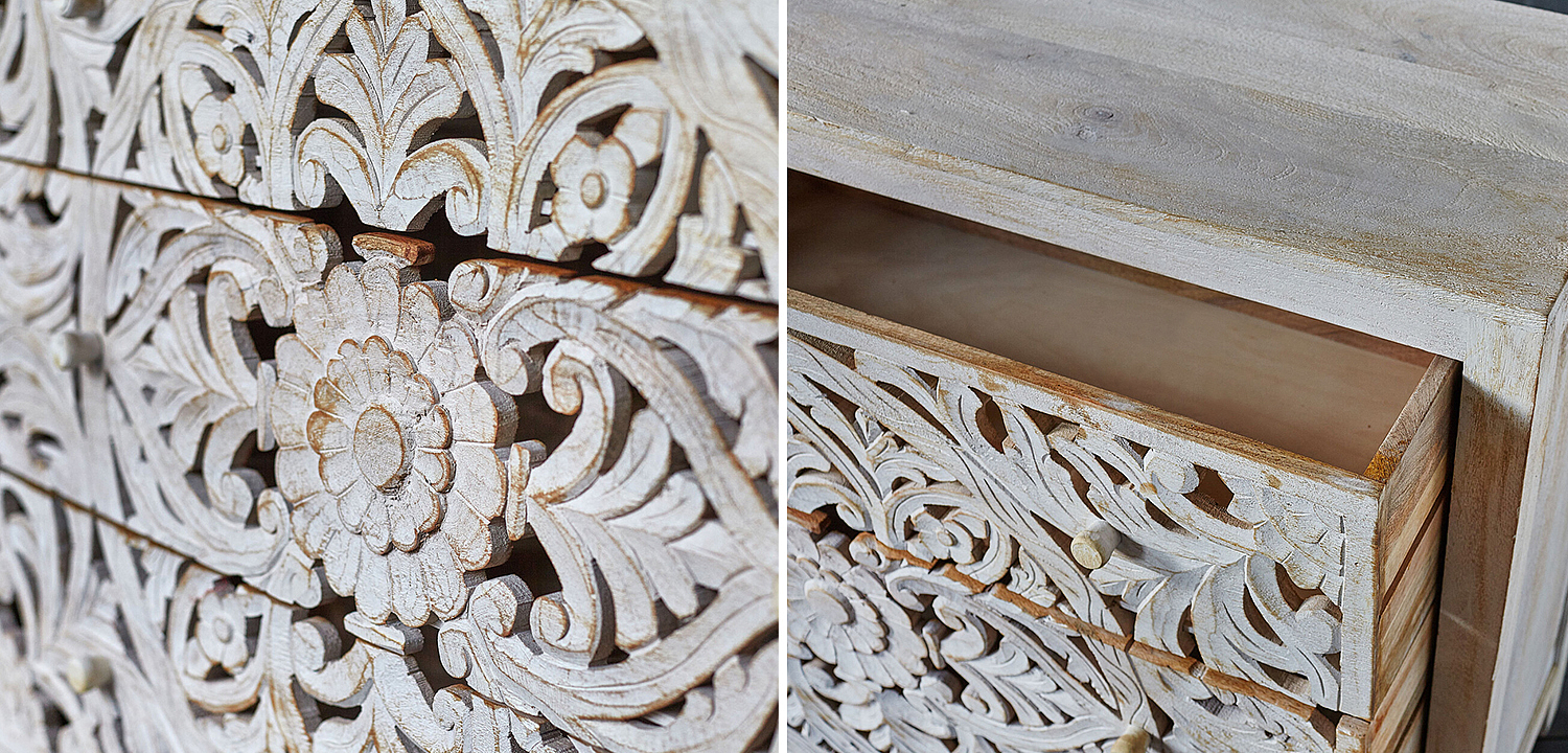 Комод Indian Antique White Furniture Chest of Drawers Kailash белый Комод Indian Antique White Furniture Chest of Drawers Kailash белый - Loft-Concept в Костроме