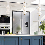 Подвесной светильник белого цвета с тремя геометрическими плафонами Alora Mood варинант исполнения - 12 | Loft Concept в Костроме