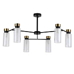 Люстра потолочная с 6-ю цилиндрическими плафонами из стекла и черным каркасом Noir Poise варинант исполнения - 1 | Loft Concept в Костроме
