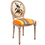 Стул бежевый в разноцветную полоску из натурального бука с изображением птиц и цветов Blooming Red Blue Birds Colorful Stripes Chair варинант исполнения - 2 | Loft Concept в Костроме