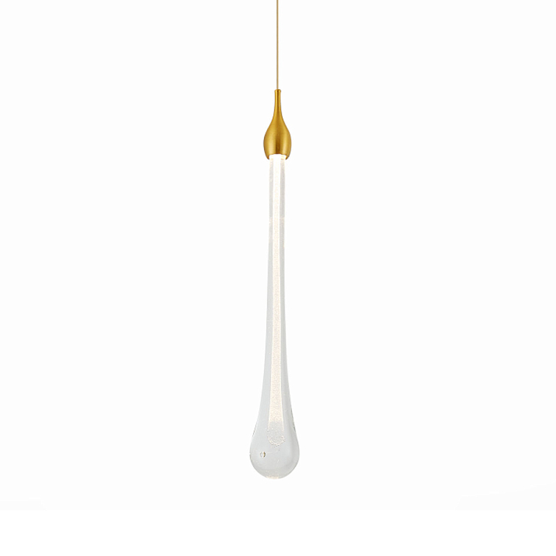 Подвесной светильник с плафоном в форме капли на золотистом каркасе Raindrop Прозрачное Стекло Золотой в Костроме | Loft Concept 