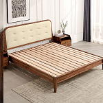 Кровать двуспальная с каркасом из дерева и мягким изголовьем Moon Walnut Bed варинант исполнения - 4 | Loft Concept в Костроме