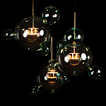 Люстра подвесная с прозрачными бирюзовыми стеклянными шарами и круглым основанием 3 лампы Giopato & Coombes варинант исполнения - 6 | Loft Concept в Костроме