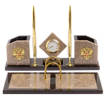 Настольный письменный набор из бежевого мрамора с часами Marble Accessory варинант исполнения - 1 | Loft Concept в Костроме