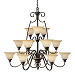 Люстра трехъярусная бронзового цвета с 15-ю кремовыми плафонами в форме чаш Hinkley варинант исполнения - 1 | Loft Concept в Костроме