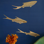 Обои с вышивкой ручной работы Deco Fish Aurum colourway on Caribbean Sea slub silk варинант исполнения - 1 | Loft Concept в Костроме