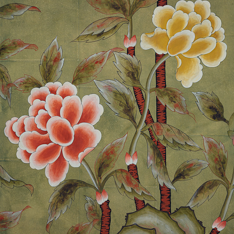 Обои ручная роспись Korean Peony Colourway SC-50 on Edo Cannella India tea paper  в Костроме | Loft Concept 