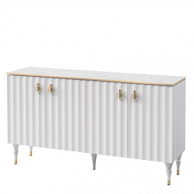 Консоль четырёхдверная с белым рельефным фасадом Expanses of Beauty Белый Золотой Белый Мрамор Bianco в Костроме | Loft Concept 