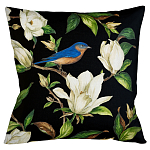 Декоративная подушка чёрная с изображением птицы в саду Blooming Blue Birds варинант исполнения - 1 | Loft Concept в Костроме