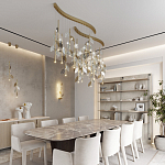 Люстра с золотистыми трубками и прозрачными стеклянными листьями на подвесах Sylva  варинант исполнения - 5 | Loft Concept в Костроме