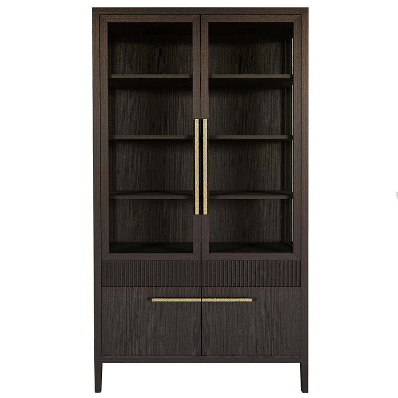 Витрина Primo со стеклянными фасадами и буфетом шпон Темный орех Темный дуб Золотой в Костроме | Loft Concept 