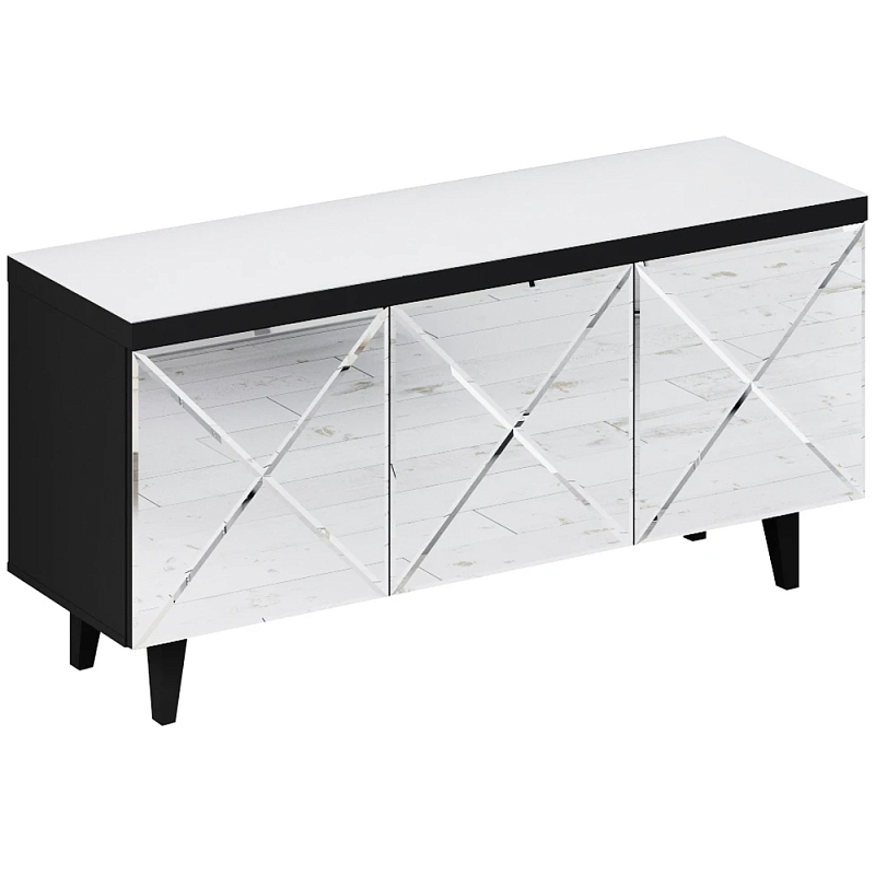 Длинная тумба с зеркальным декором Arden Cabinet Черный Белый Зеркало Длинная тумба с зеркальным декором Arden Cabinet Черный Белый Зеркало в Костроме | Loft Concept