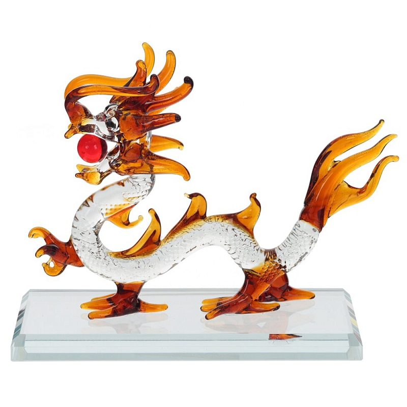 Декоративная стеклянная статуэтка Дракон Glass Dragon Statuette Прозрачное Стекло Янтарный Красный Декоративная стеклянная статуэтка Дракон Glass Dragon Statuette Прозрачное Стекло Янтарный Красный в Костроме | Loft Concept