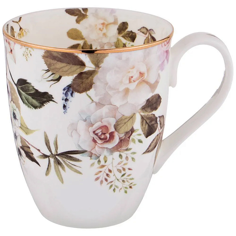Кружка белая из фарфора с рисунком цветов 400 мл Garden Whisper Porcelain Set Белый Мульти Кружка белая из фарфора с рисунком цветов 400 мл Garden Whisper Porcelain Set Белый Мульти в Костроме | Loft Concept