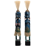 Комплект из 2-х деревянных статуэток Asmat Straw Headdress Statuettes Blue Tattoo варинант исполнения - 5 | Loft Concept в Костроме
