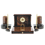 Настольный письменный набор с часами из природного камня обсидиана Royal Stone варинант исполнения - 1 | Loft Concept в Костроме