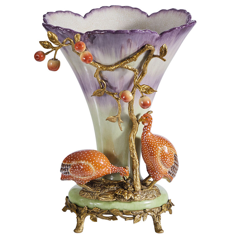 Ваза с цесарками из фарфора с бронзовыми элементами Garden of Eden Бронза Мульти в Костроме | Loft Concept 