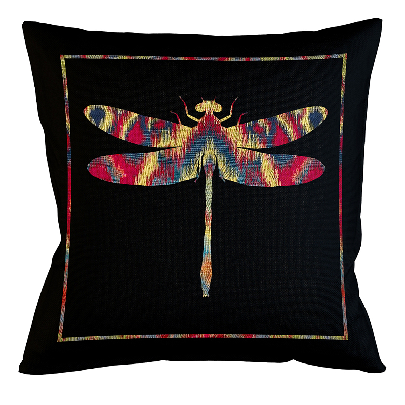 Подушка декоративная стрекоза разноцветная Ikat Pattern Черный Мульти Бежевый Подушка декоративная стрекоза разноцветная Ikat Pattern Черный Мульти Бежевый в Костроме | Loft Concept