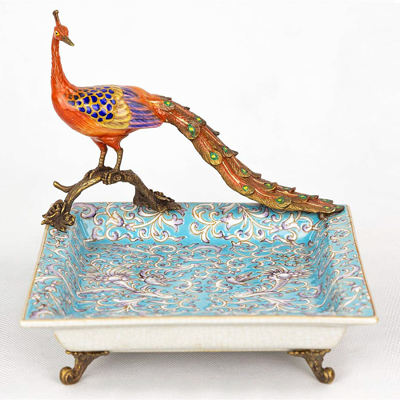 Блюдо Fire Peacock Голубой пастельный Бронза Оранжевый Блюдо Fire Peacock Голубой пастельный Бронза Оранжевый в Костроме | Loft Concept