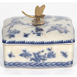 Фарфоровая шкатулка с бронзовой стрекозой Blue and White варинант исполнения - 3 | Loft Concept в Костроме