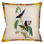 Декоративная подушка бежевая в разноцветную полоску с изображением птиц и цветов Blooming Birds Colorful Cushion варинант исполнения - 5 | Loft Concept в Костроме