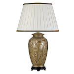 Настольная лампа восточная с основанием из керамики серебряная с цветочным и лиственным декором и белым плиссированным абажуром Elstead Lighting варинант исполнения - 1 | Loft Concept в Костроме