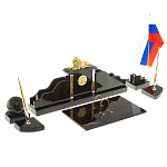 Настольный письменный набор из чёрного обсидиана с декором в виде льва Golden Lion варинант исполнения - 2 | Loft Concept в Костроме