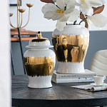 Ваза белая с крышкой и золотистыми фрагментами Chinoiserie Ceramics варинант исполнения - 1 | Loft Concept в Костроме