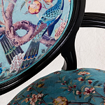 Полукресло из массива бука бирюзовое с изображением птиц и цветов Turquoise Chinoiserie Garden Chair варинант исполнения - 4 | Loft Concept в Костроме