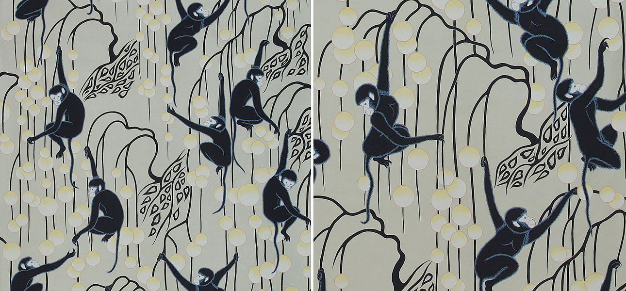 Обои ручная роспись Deco Monkeys Terracotta on Icefield dyed silk Обои ручная роспись Deco Monkeys Terracotta on Icefield dyed silk - Loft-Concept в Костроме