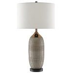 Настольная лампа керамическая с тканевым цилиндрическим абажуром Bullet варинант исполнения - 2 | Loft Concept в Костроме