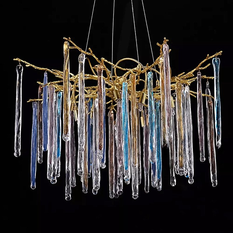 Люстра на подвесе с каркасом из металла и цветными подвесками из стекла Droplet Chandelier Золотой Прозрачный Голубой Янтарный Люстра на подвесе с каркасом из металла и цветными подвесками из стекла Droplet Chandelier Золотой Прозрачный Голубой Янтарный в Костроме | Loft Concept