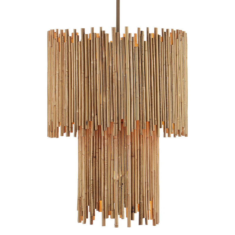 Подвесной светильник двухъярусный с абажуром из ротанга Wicker Furniture Бежевый в Костроме | Loft Concept 