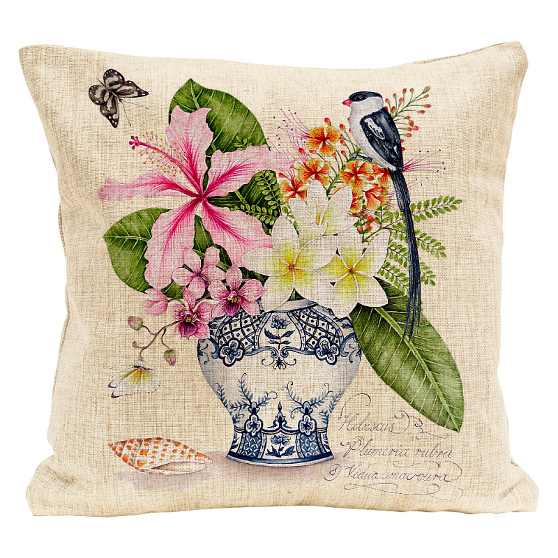 Декоративная подушка Pink Hibiscus Pillow Мульти Бежевый Декоративная подушка Pink Hibiscus Pillow Мульти Бежевый в Костроме | Loft Concept