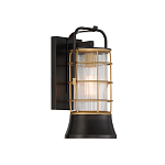 Настенный фонарь цилиндрической формы с рифленым стеклом в золотом каркасе на черном прямоугольном основании Eurofase варинант исполнения - 11 | Loft Concept в Костроме