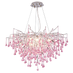 Люстра серебрянная с розовыми стеклянными подвесками в форме капель FAIRYTREE Light варинант исполнения - 3 | Loft Concept в Костроме