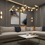 Люстра в виде золотой ветки с цветами и птичками Marvelous Garden варинант исполнения - 2 | Loft Concept в Костроме