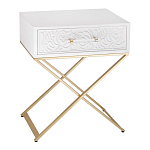 Приставной столик с выдвижным ящиком  White Table Carved Pattern варинант исполнения - 1 | Loft Concept в Костроме