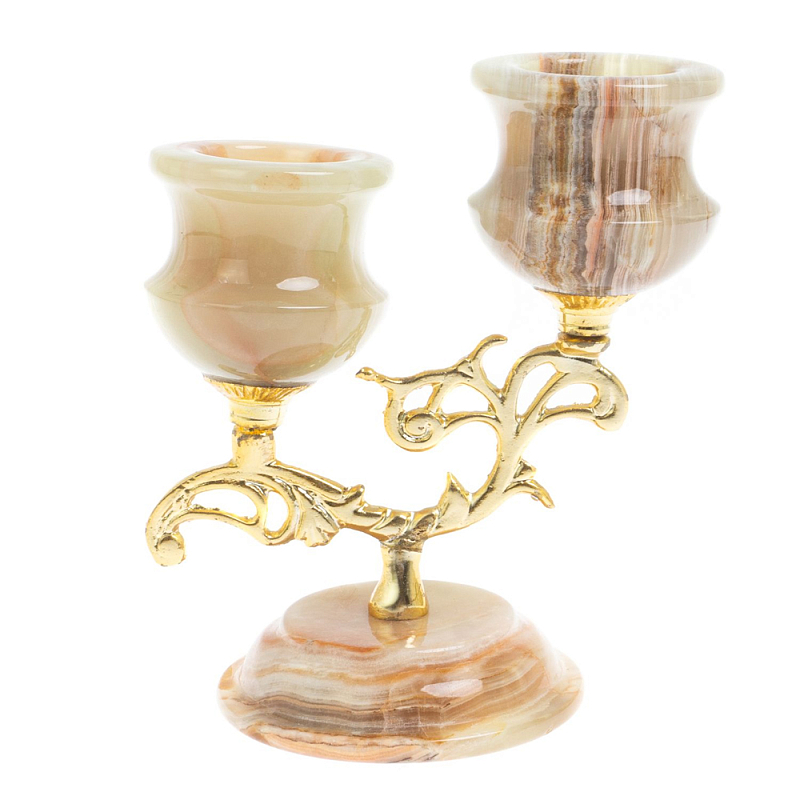 Подсвечник двухрожковый из натурального камня оникс Stone Candlestick Бежевый Золотой Подсвечник двухрожковый из натурального камня оникс Stone Candlestick Бежевый Золотой в Костроме | Loft Concept
