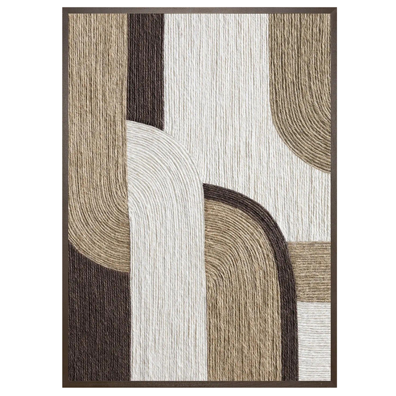 Панно из шнура геометрическая абстракция wall panel line II Коричневый Молочный в Костроме | Loft Concept 