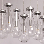 Люстра с 9-ю прозрачными плафонами из стекла в форме капли на прямоугольном потолочном основании цвета хром Lucid Rain  варинант исполнения - 4 | Loft Concept в Костроме