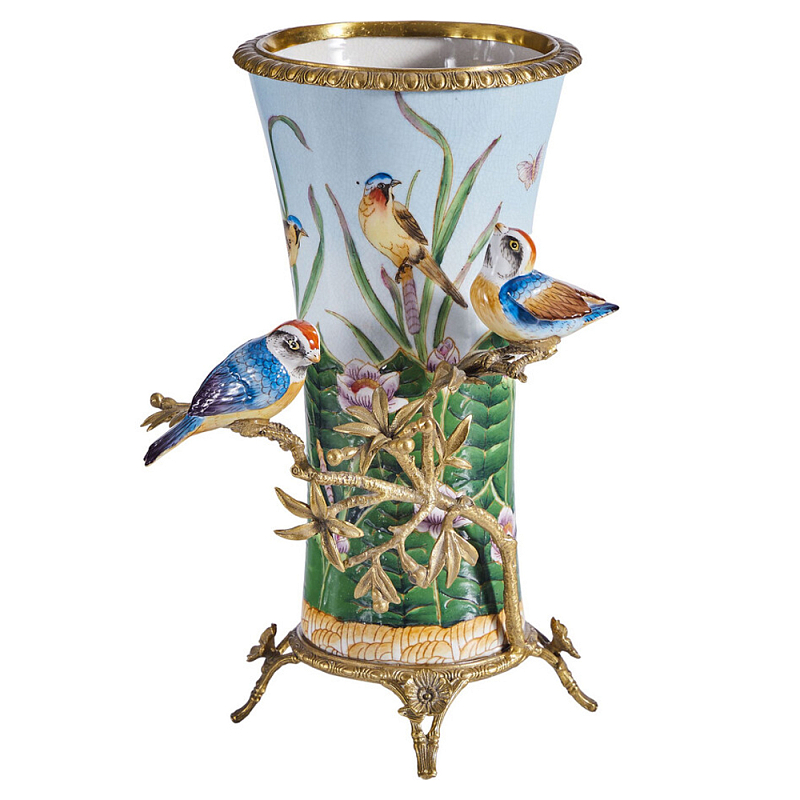 Ваза из фарфора с птицами на бронзовой ветке Garden of Eden Бронза Мульти в Костроме | Loft Concept 